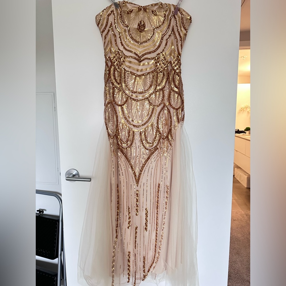 Angel Dear Gold and Cream Embellished Prom Dress